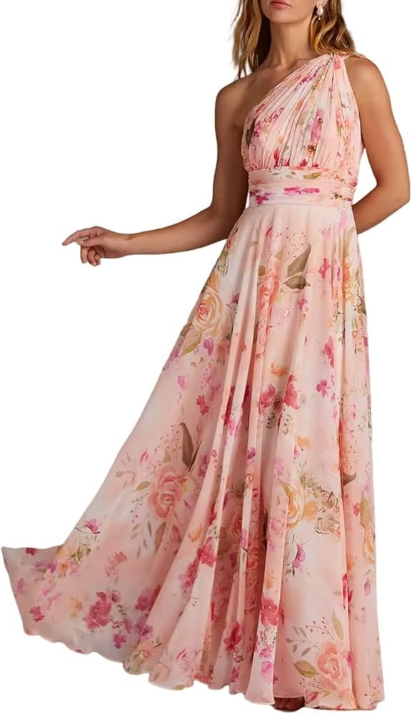 Roxanne Modest One Shoulder Bridesmaid Dresses for Women Elegant Chiffon Wedding Guest Dress Flow... | Amazon (US)