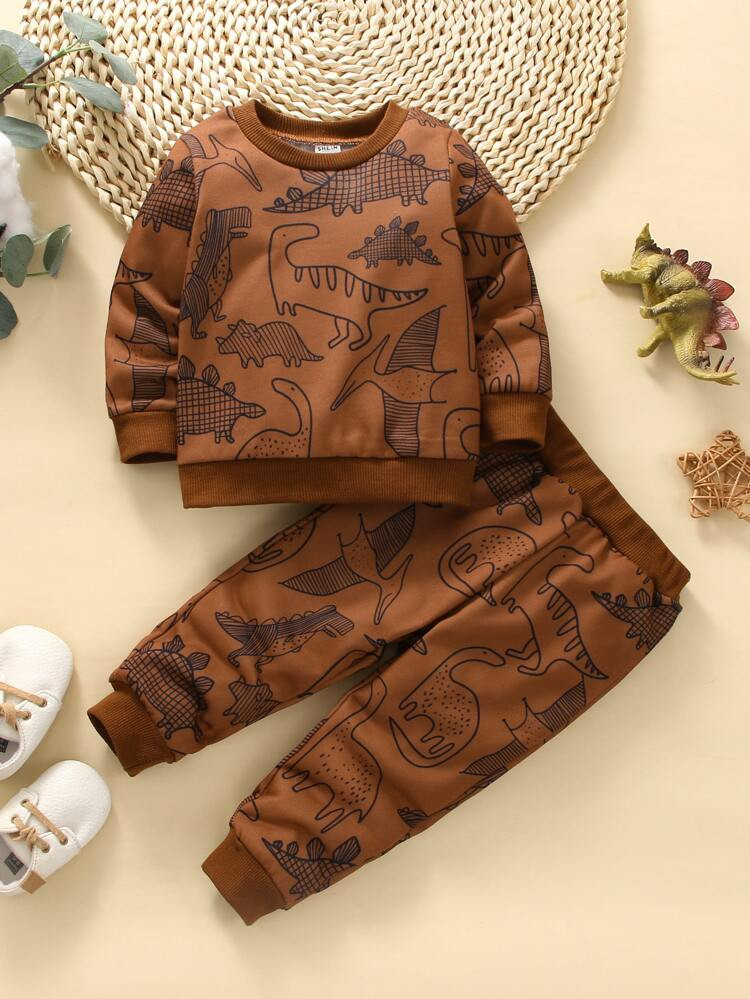 Baby Dinosaur Print Pullover & Sweatpants | SHEIN
