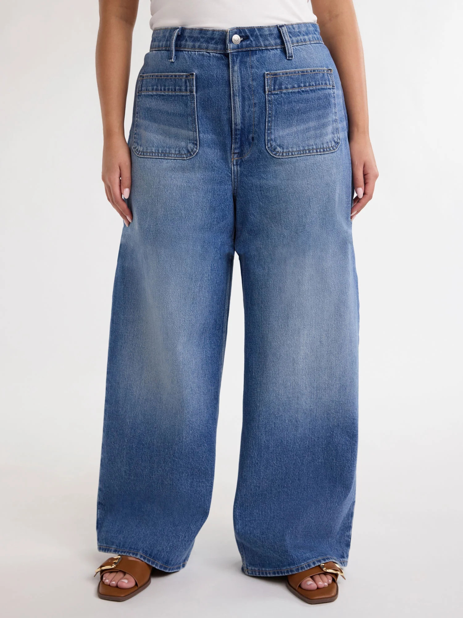 Free Assembly's Women's and Women's Plus Wide Leg Jeans with Patch Pockets, 30", 32", and 34" Ins... | Walmart (US)