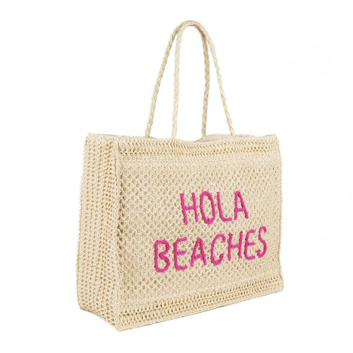 Hola Beaches beach bag of 2024. A straw beach bag that packs flat. Beach bags for women are beach essentials. Use as a large beach travel tote bag or a pool bag. Beach tote. | Amazon (US)