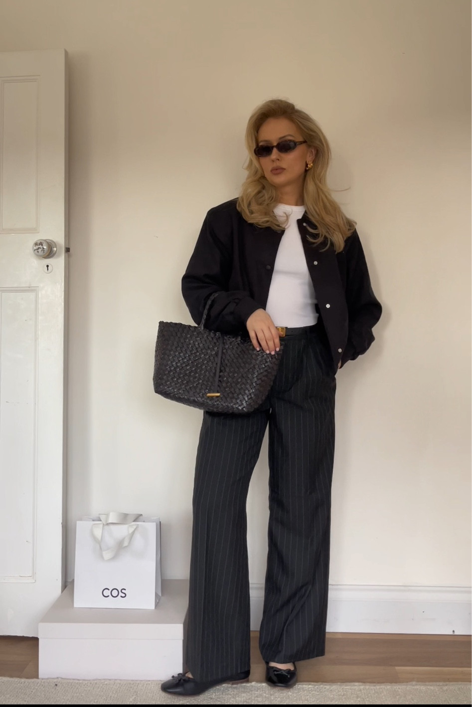 Pinstripe black bomber jacket 