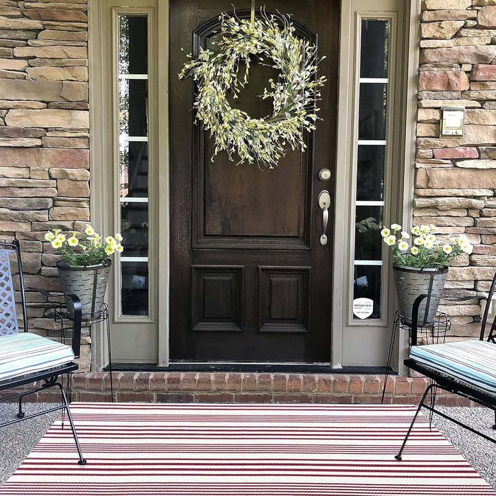 USTIDE Red and White Rug 23.6'' x51'' Striped Front Porch Rug Cotton Hand-Woven Area Rug Washable... | Amazon (US)