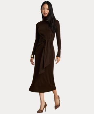 Lauren Ralph Lauren Women's Tie-Front Turtle Neck Dress - Classic Camel | Macy's