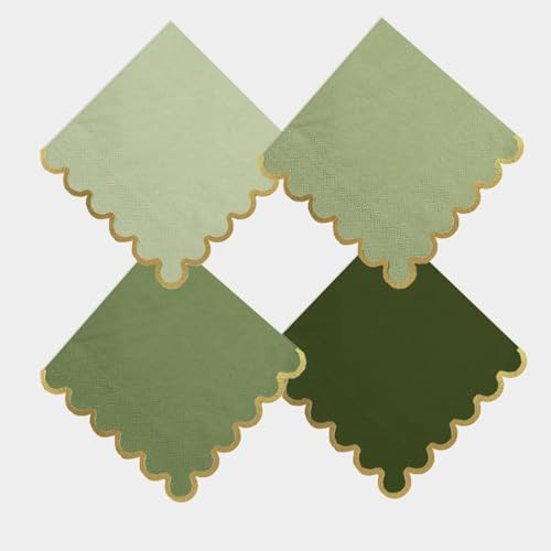 100 pack Green Cocktail Napkins with Gold Foil Accents Scalloped Edges 5 x 5 inch Beverage Disposable Napkin Party Decoration Wedding Bridal and Baby Shower Dinner Lunch Supplies | Amazon (US)