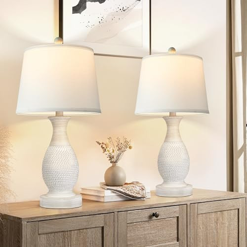 PARTPHONER 22.6" Boho Table Lamps Bedroom Living Room Set of 2, Vintage Rustic Table Lamps Nightstand Bedside Lamp (LED Bulbs Included) | Amazon (US)