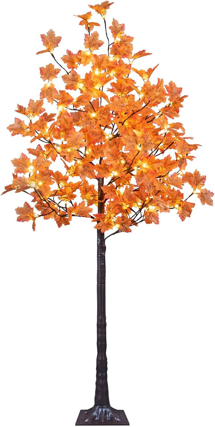 LIGHTSHARE 6FT 120LED Artificial Lighted Maple Tree Warm White Fall Decorations Indoor Ourdoor, Orange | Amazon (US)