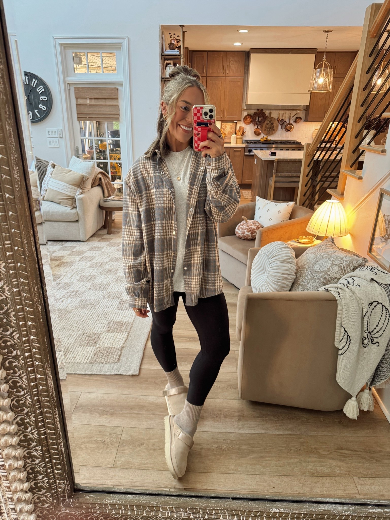 Cozy fall OOTD featuring my fave Amazon plaid shacket! 🤎 so many color combos & its the perfect inbetween thick & thin weight! In the M, M skims tee, S legging (also Amazon) & I size up in my Uggs! 

Fall style / comfy / cute / cozy / neutrals / winter outfit / Holley Gabrielle 

#LTKFindsUnder100 #LTKStyleTip #LTKSeasonal