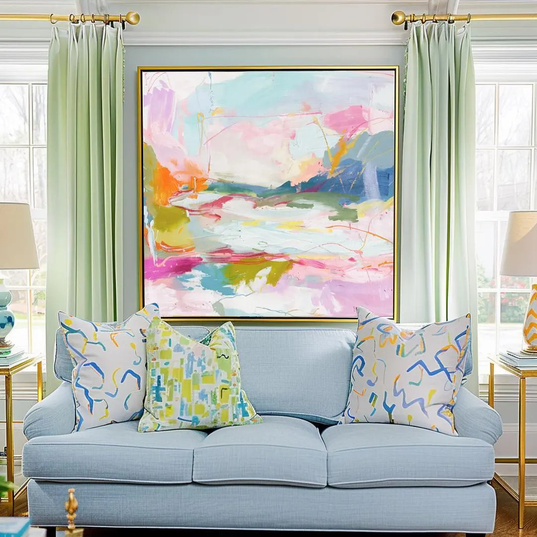 Abstract Canvas Wall Art: Neon Polo, Palm Beach Style, Modern Regency Decor - Etsy | Etsy (US)