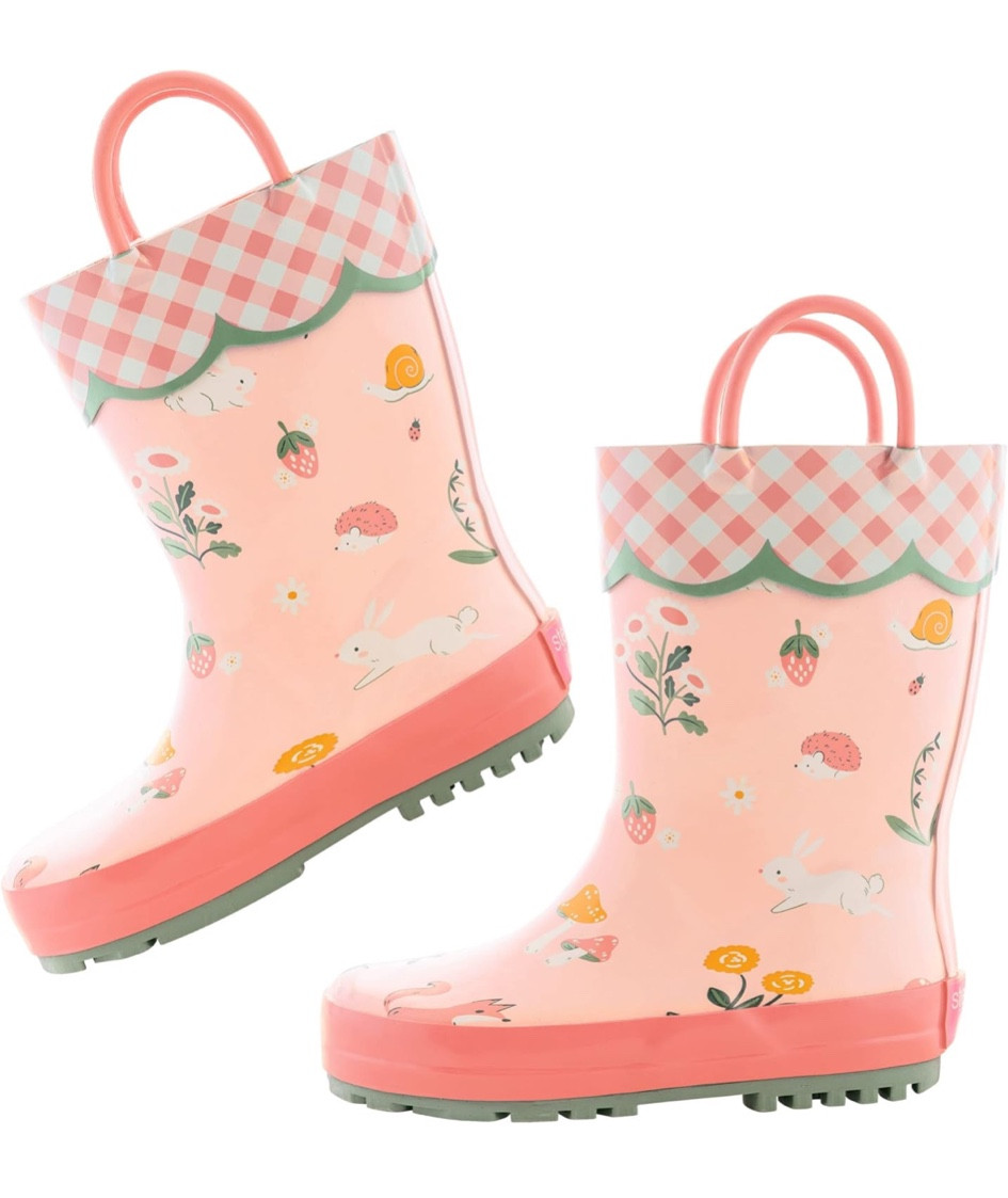 Cutest toddler/little girl rain boots 🍓🌼🐰