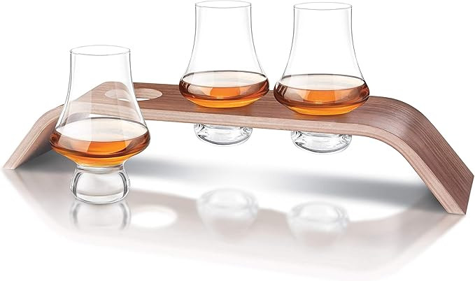 Final Touch Whiskey Flight Tasting Set – Set of 3 Lead-Free Crystal Glasses with Walnut and Asp... | Amazon (US)