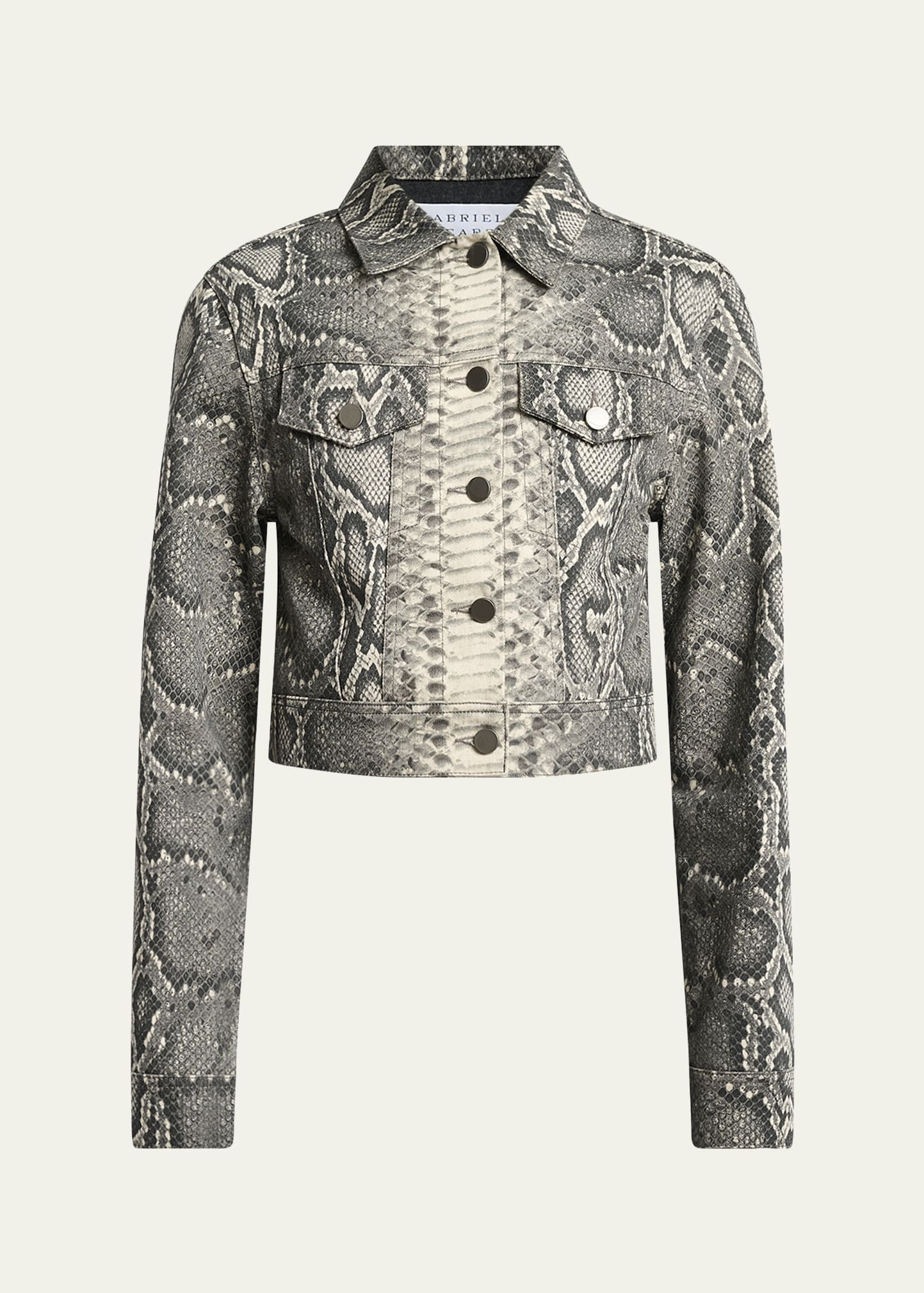 Gabriela Hearst Bronte Snakeskin-Print Crop Denim Jacket | Bergdorf Goodman