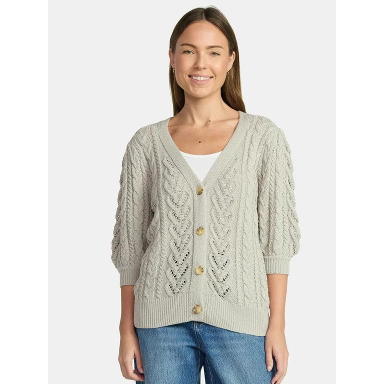 Time and Tru Women's Short Sleeve Boyfriend Cardigan, Lightweight, Sizes XS-XXXL | Walmart (US)