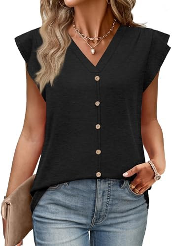 Womens Tops Ruffle Sleeve Shirts Ladies Tops and Blouses Spring Clothes Tank Tops for Women Busin... | Amazon (US)