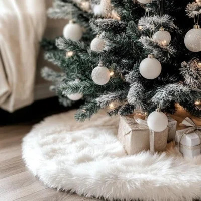 48" Faux Fur Christmas Tree Skirt White Plush Skirt For Xmas Tree Decorations | Wayfair North America