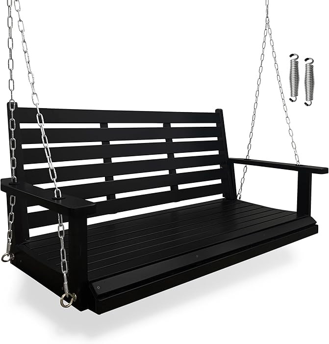 Wooden Porch Swing, Ergonomic Seat, Bench Swing with Hanging Chains and 7mm Springs, Heavy Duty 8... | Amazon (US)