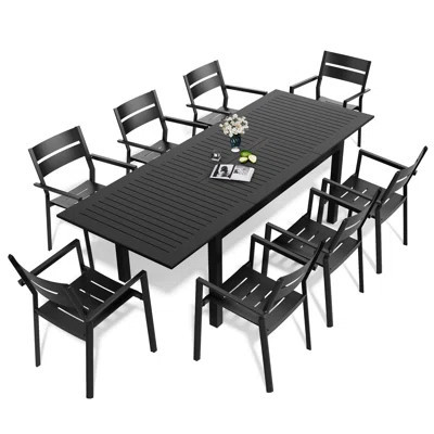 8 - Person Aluminum Rectangular Extendable Outdoor Dining Set (Set of 9) | Wayfair North America