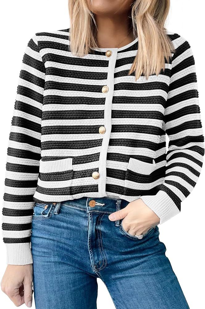 ANRABESS Women's Cardigan Sweaters 2023 Fall Open Front Long Sleeve Button Down Chunky Knit Cropp... | Amazon (US)