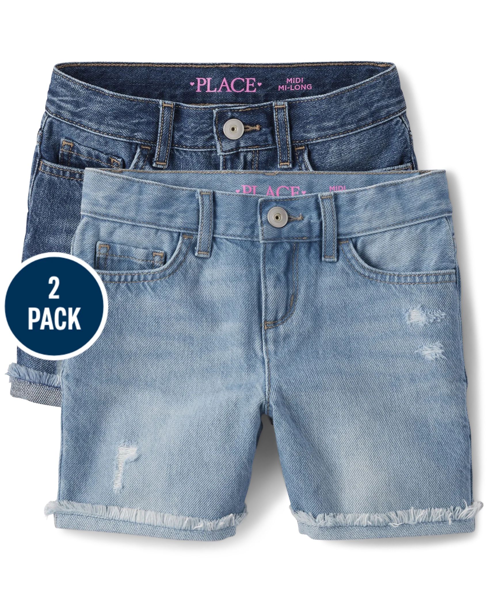 Girls Roll Cuff Midi Jean Shorts 2-Pack | The Children's Place  - PEONY WASH | The Children's Place