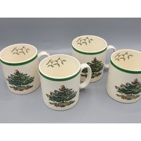 Spode Tom & Jerry Vintage Christmas Tree Coffee Mugs ~ Made in England Fine China Shabby Chic Large, Flat Bottom Holiday Brunch Dishes | Etsy (US)