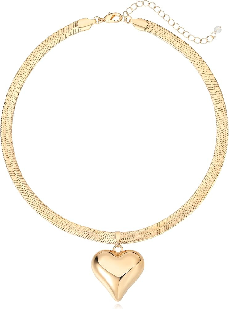 Gold Necklace Chunky Sun Heart Pendants Choker for Women Paperclip Trendy 18K Gold Luxury Style H... | Amazon (US)