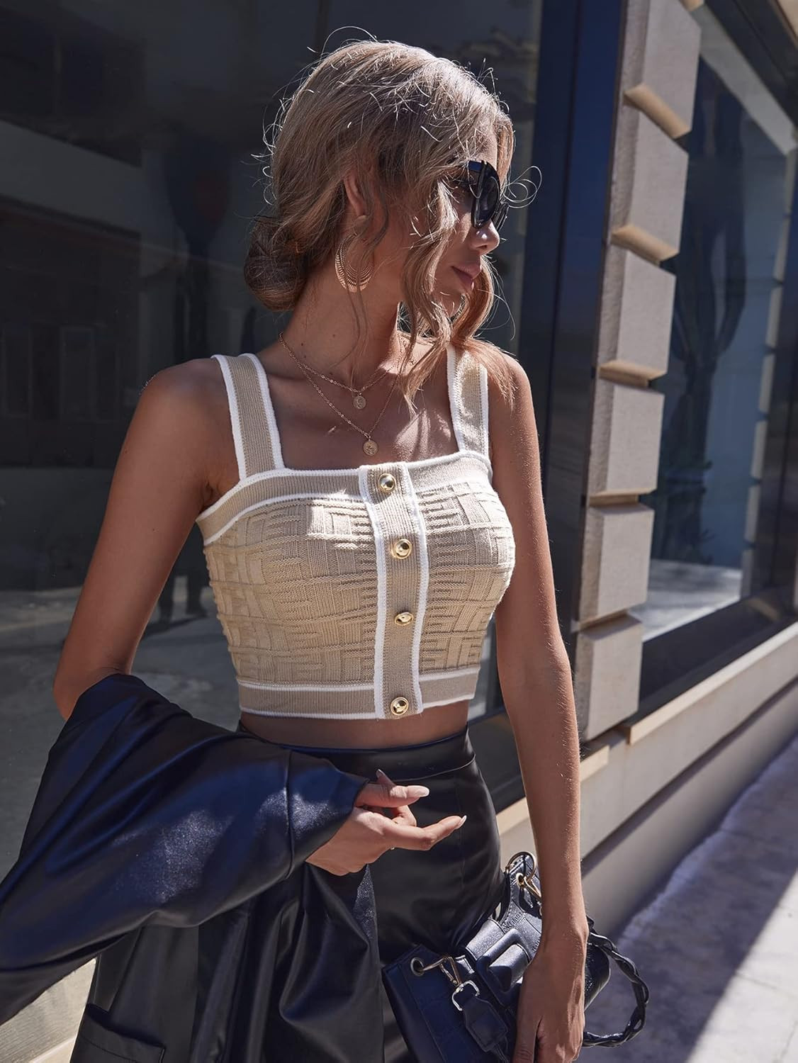 SweatyRocks Women's Sleeveless Ribbed Knit Spaghetti Strap Crop Cami Tank Top | Amazon (US)