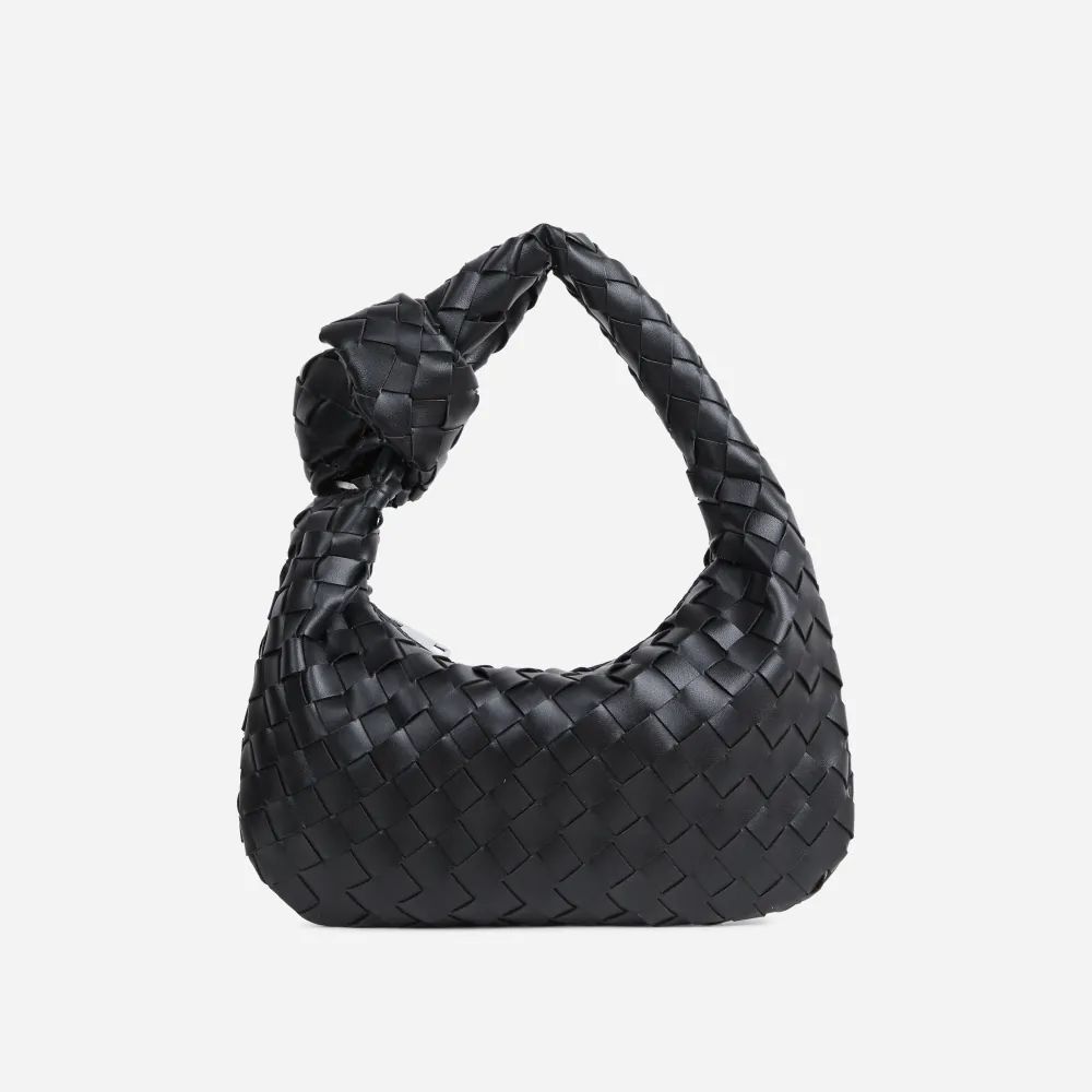 Aitana Woven Knotted Detail Grab Bag In Black Faux Leather | Ego Shoes (UK)