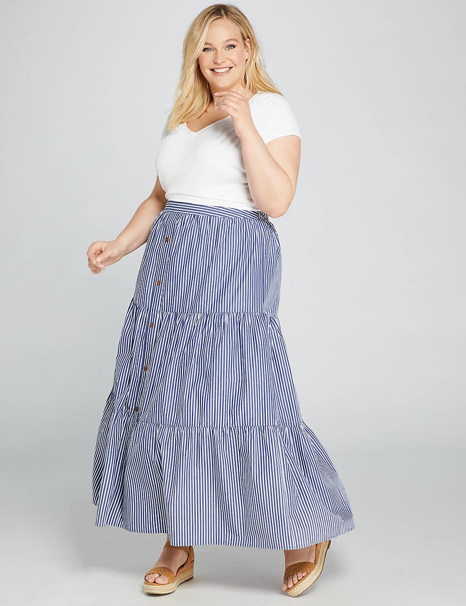 Striped Button-Front Maxi Skirt | Lane Bryant (US)