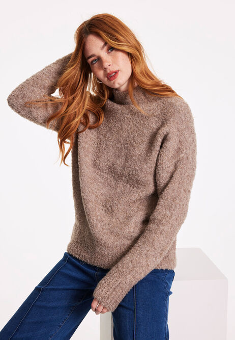 Womens Brown Boucle Knitted Jumper | Peacocks