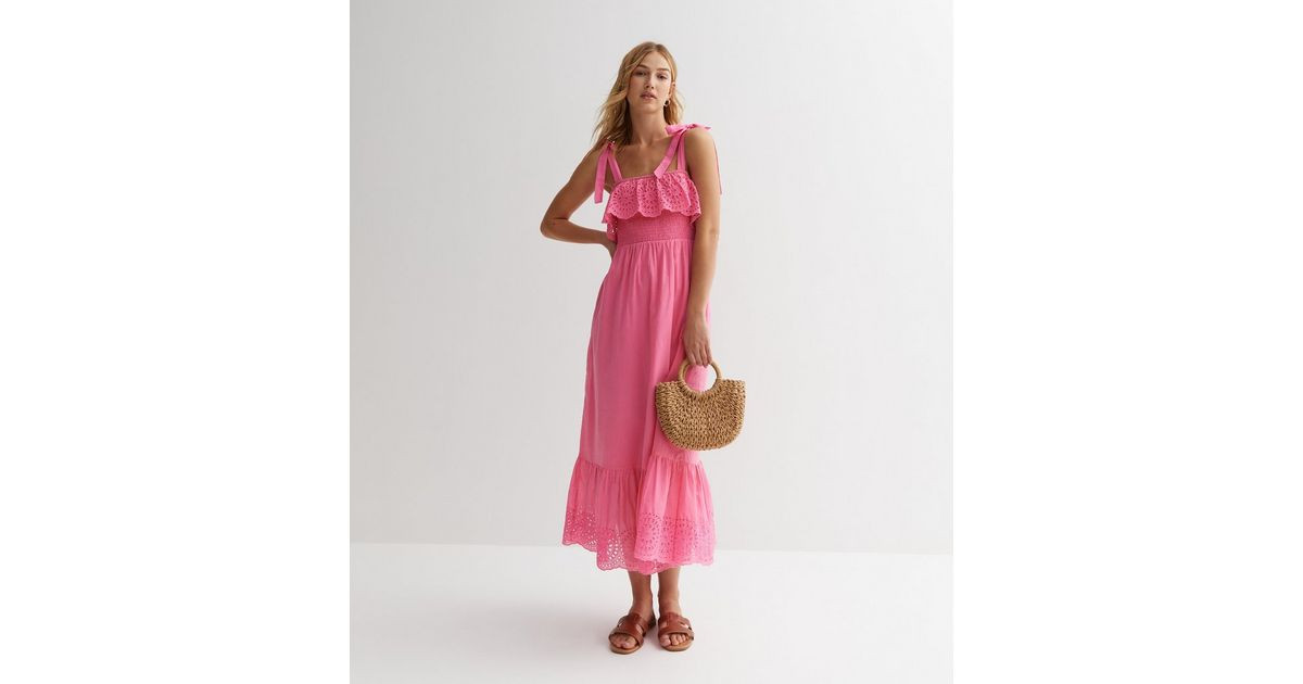 Pink Broderie Frill Strappy Midi Dress
						
						Add to Saved Items
						Remove from Saved It... | New Look (UK)