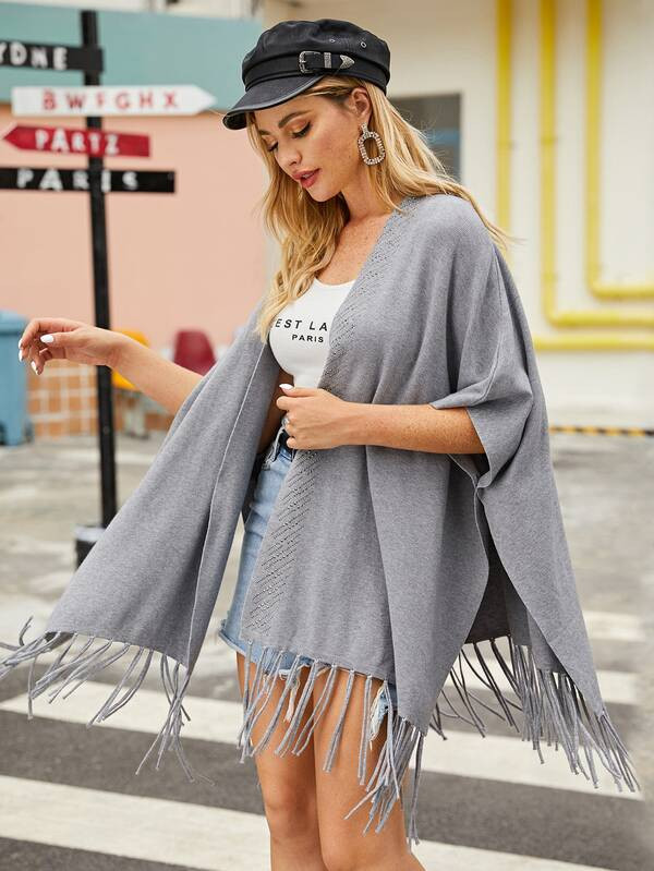 Macrame Fringe Hem Poncho Cardigan | SHEIN