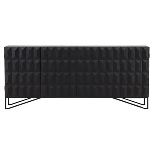 Montauk Rustic Lodge Black Wood Rectangular 4 Door Sideboard | Kathy Kuo Home