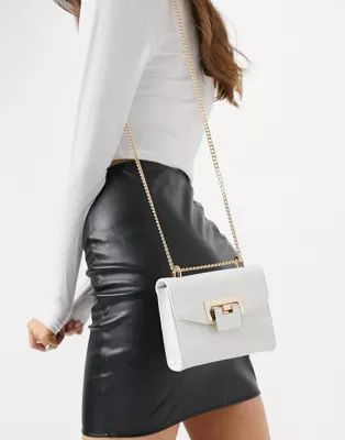 ASOS DESIGN cross body bag with shoulder strap in white lizard with hardware detail | ASOS (Global)