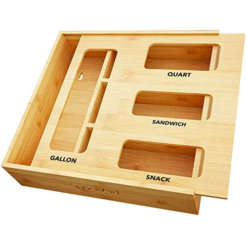 SpaceAid Bag Storage Organizer for Kitchen Drawer, Bamboo Organizer, Compatible with Gallon, Quart, Sandwich and Snack Variety Size Bag (1 Box 4 Slots) | Amazon (US)
