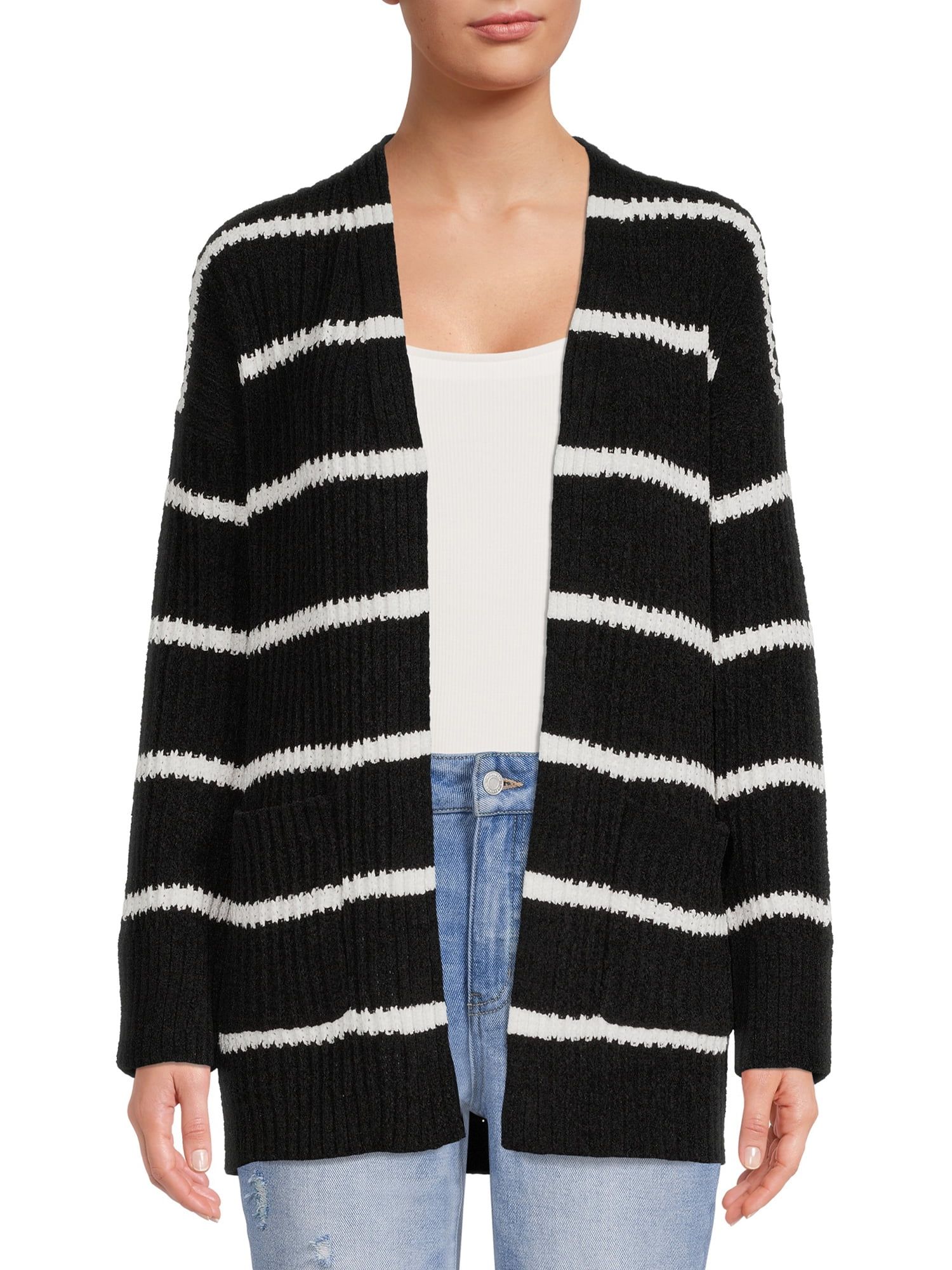 No Boundaries Juniors' Striped Cardigan Sweater - Walmart.com | Walmart (US)