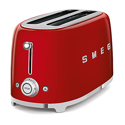 Smeg 50's Style Retro Aesthetic 4 Slice Toaster 6 Presets with 2 Extra Wide Slots, Red | Amazon (US)