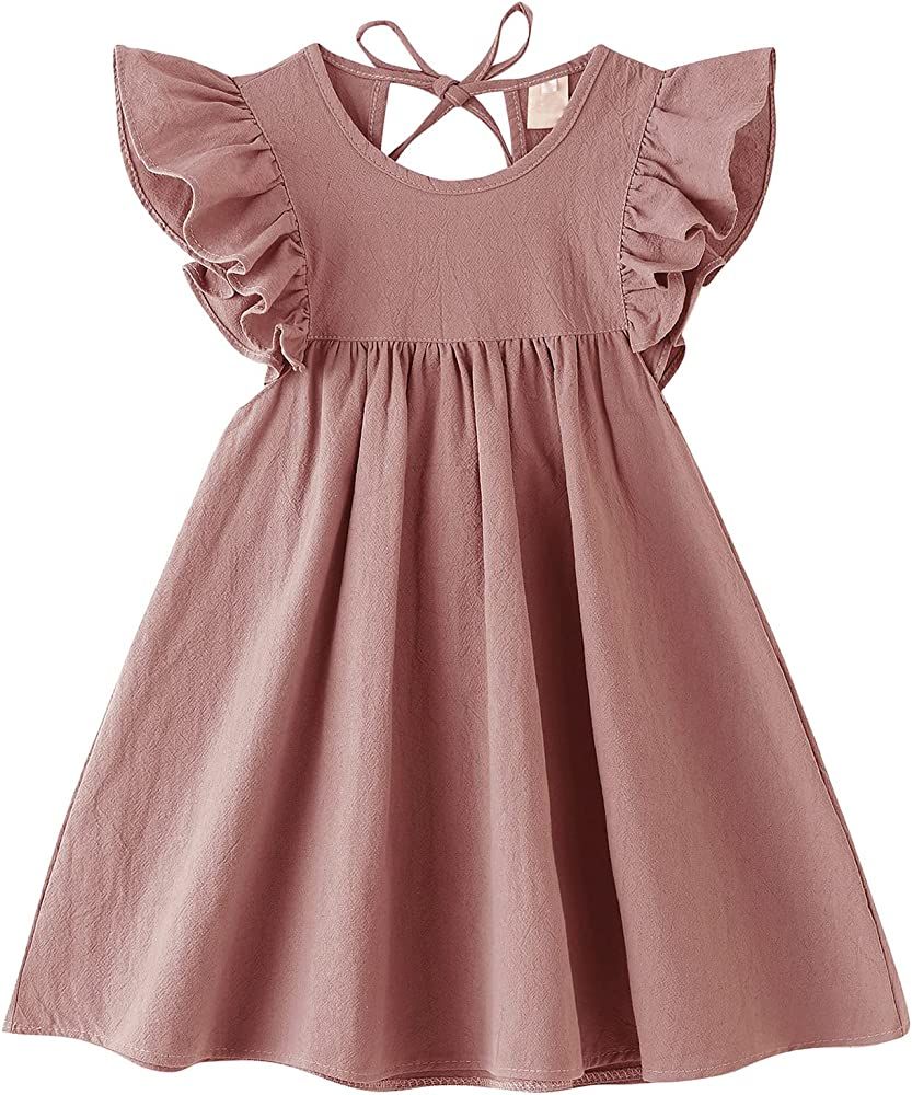 Dutebare Toddler Baby Girl Dress Cotton Linen Ruffle Halter Sleeveless Dresses Kids Summer Sundress | Amazon (US)