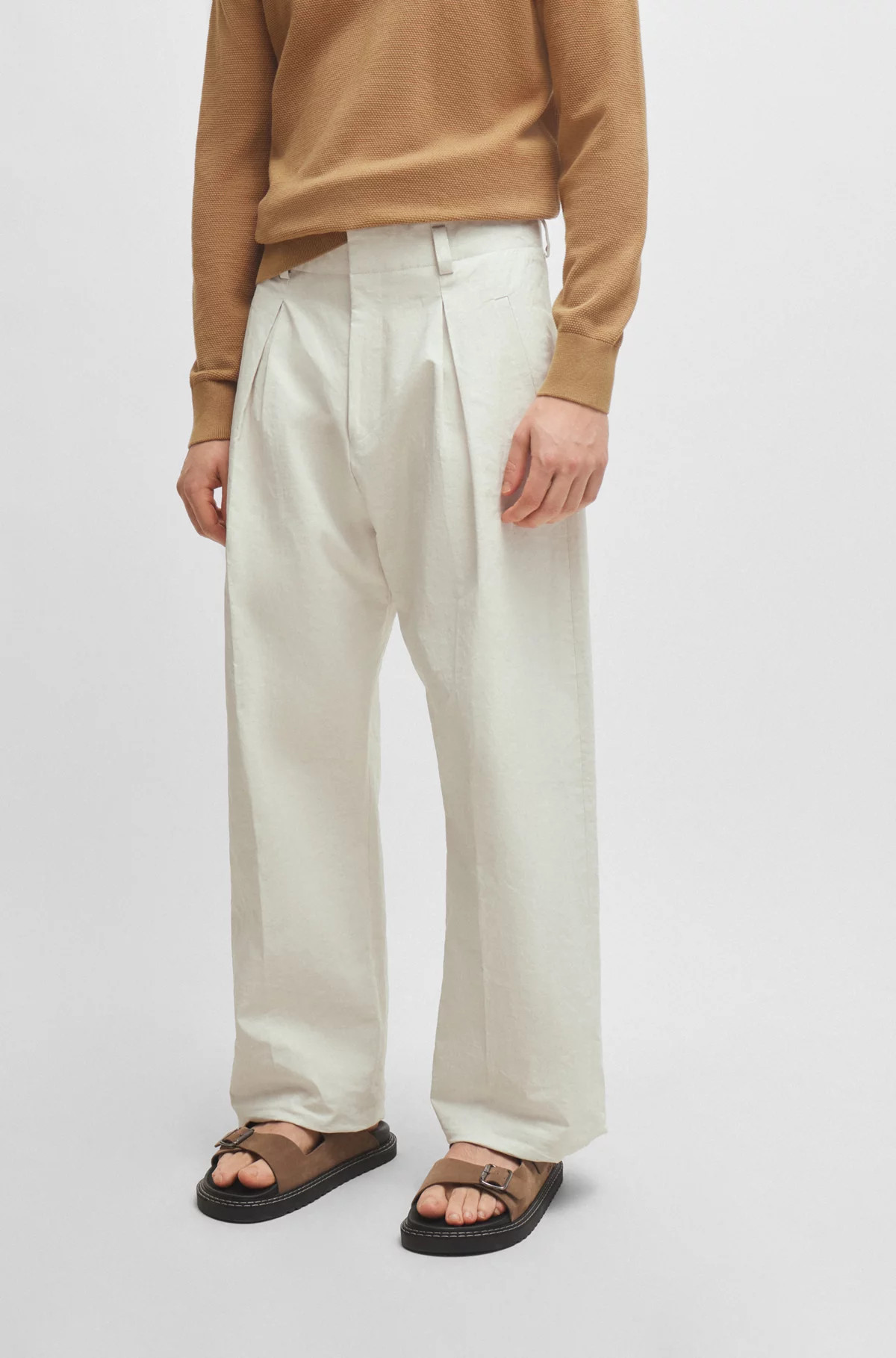 BOSS - Formal trousers with front pleats in fluid material | Hugo Boss (UK)