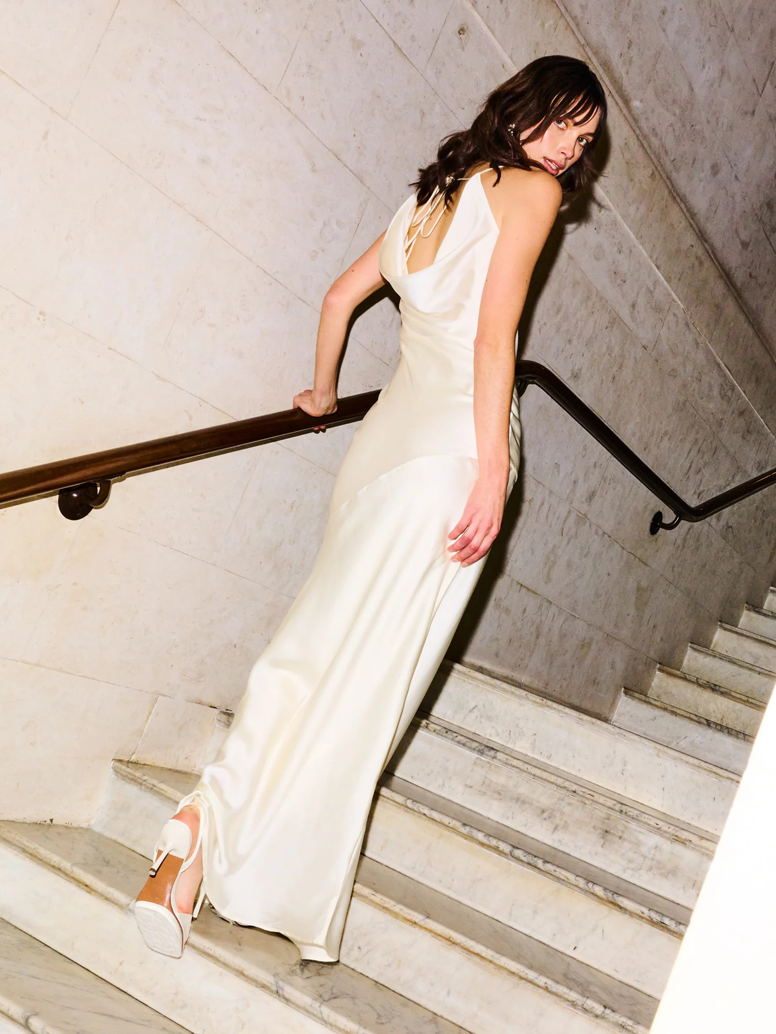 Koko Satin Dress in Ivory | OMNES | Ethical & Affordable Clothing | Shop Women's Dresses | OMNES UK