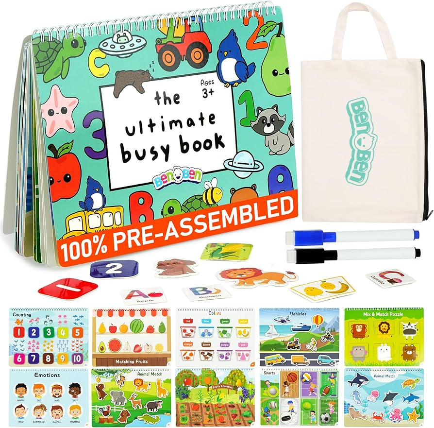 BenBen Busy Book for Toddlers, 30 Pages, Pre-Assembled, Preschool Learning Activities, Montessori... | Amazon (US)