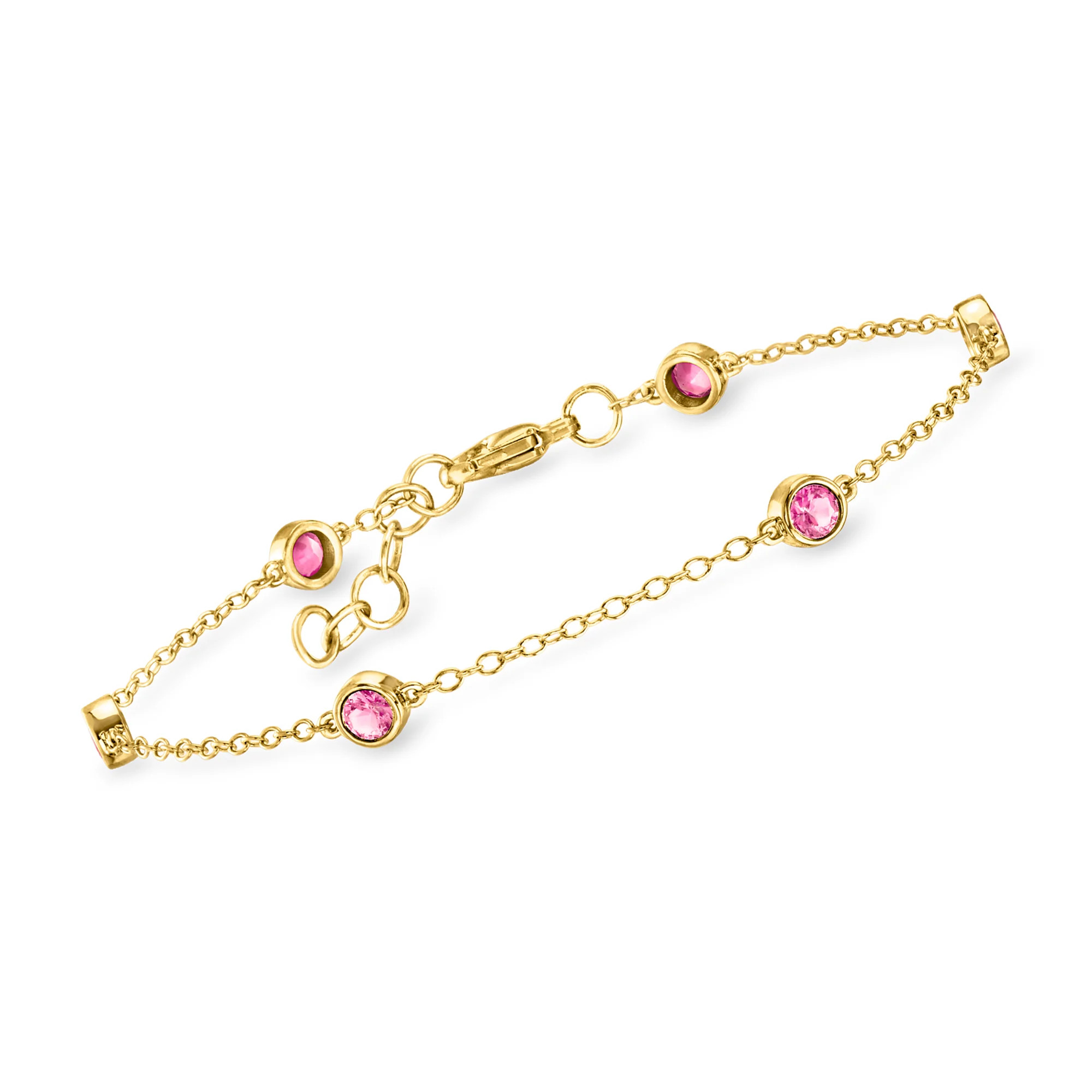 .70 ct. t.w. Bezel-Set Lab-Grown Pink Sapphire Station Bracelet in 18kt Gold Over Sterling | Ross-Simons