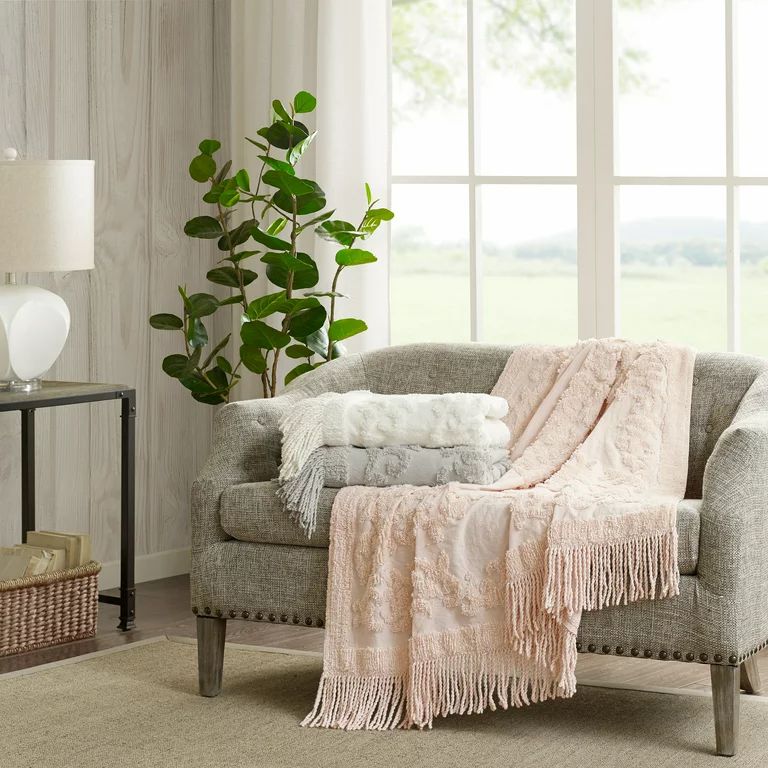 Madison Park Mila 100 Percent Cotton Tufted Throw Blanket, 50" x 60" Pink | Walmart (US)