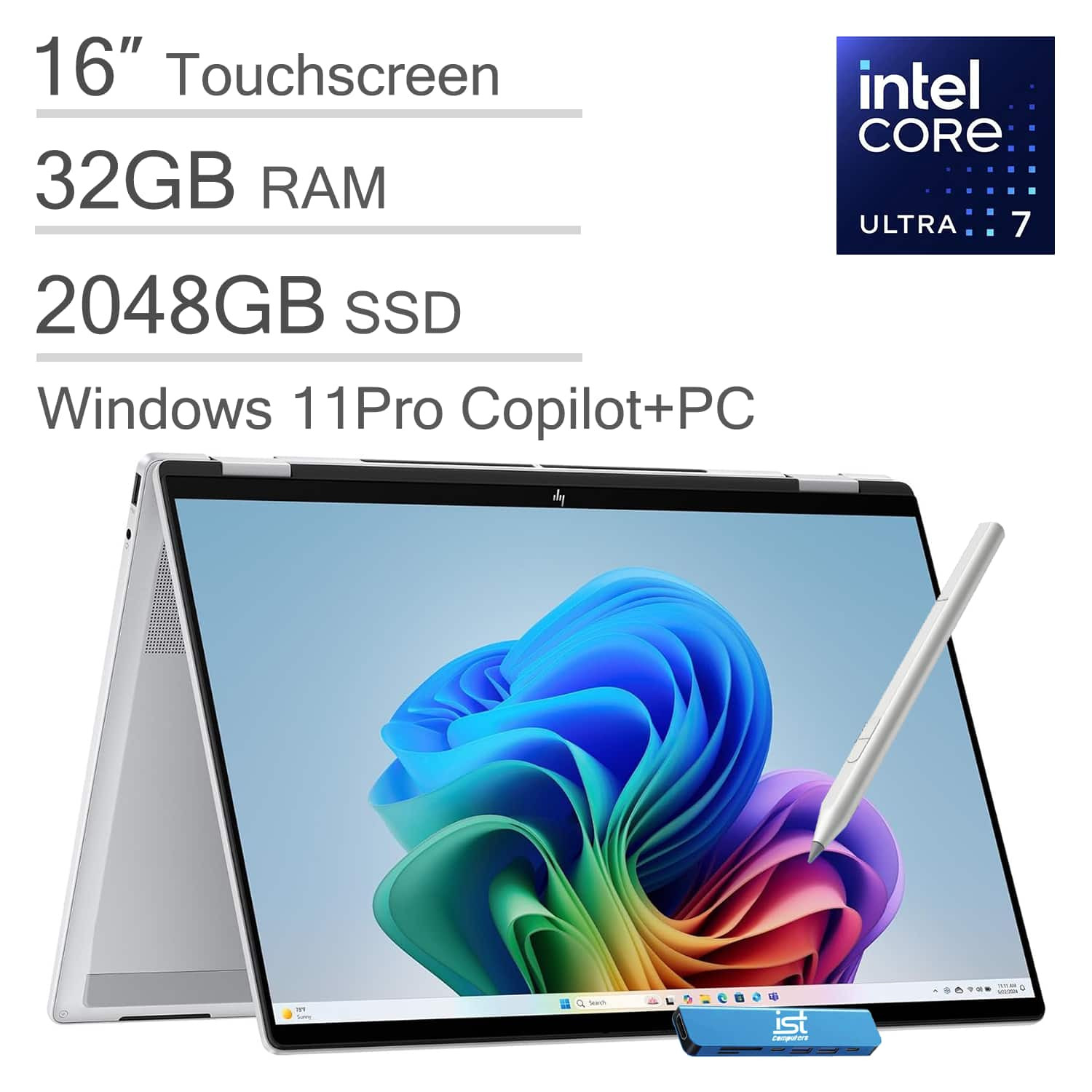 HP - Upgraded - OmniBook 7 Flip 2-in-1 16" WUXGA Touch Laptop - Copilot+PC - Intel Core Ultra 7 258V - 32GB RAM - 2TB SSD - Win 11Pro - Silver | Best Buy U.S.