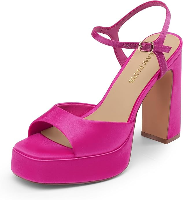 DREAM PAIRS Platform Heels for Women, Square Toe Chunky High Heels Ankle Strap Sandals for Weddin... | Amazon (US)