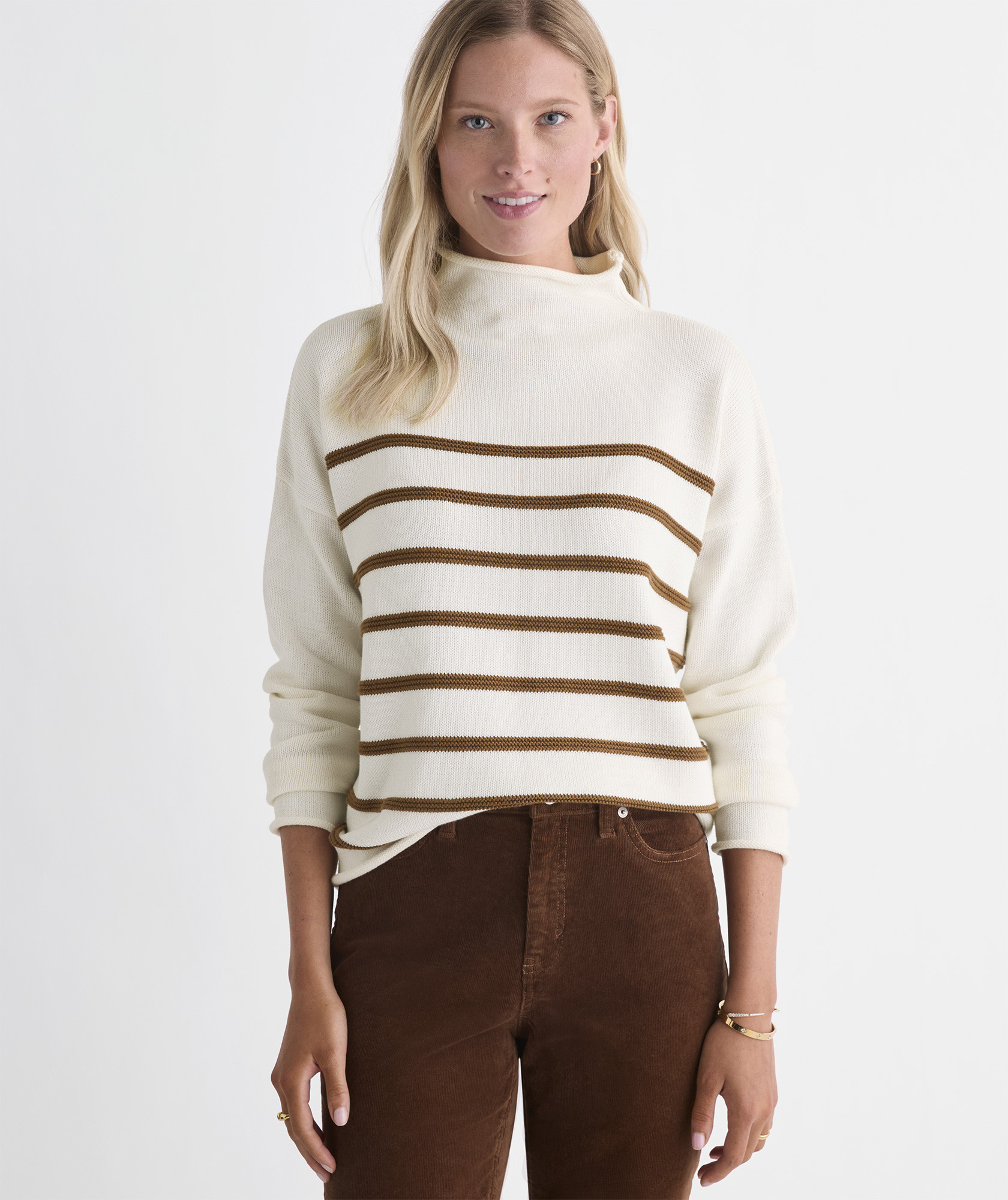 Katie Cotton Mockneck Stripe Sweater | vineyard vines