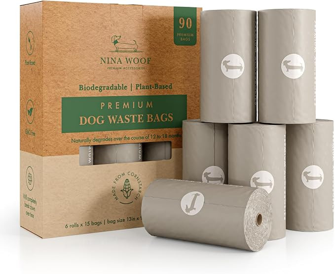 NINA WOOF Dog Poop Bags Rolls - 90 Compostable & Biodegradable for Puppy Walks, Travel, Thick Ref... | Amazon (US)