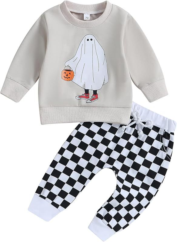 Lamuusaa Newborn Baby Boy Halloween Outfit Skeleton Crewneck Pullover Sweatshirt Jogger Pants Hallow | Amazon (US)