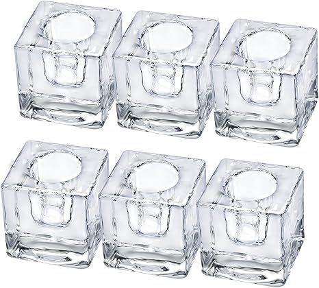 Glass Taper Candle Holders| 6pcs Clear Candlestick Holder|Small Glass Candle Holder for Wedding, ... | Amazon (US)