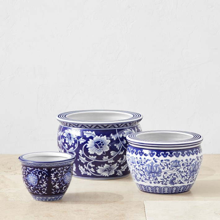 Blue & White Ceramic House Planter Set | Williams-Sonoma