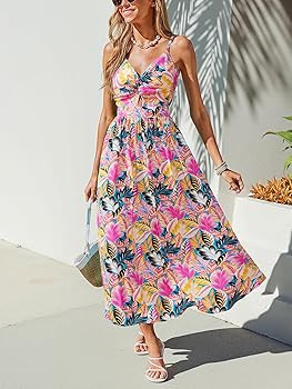 CUPSHE Women's Maxi Dresses Floral Twisted V Neck Sleeveless Formal Ruffled Casual Long Summer Dr... | Amazon (US)