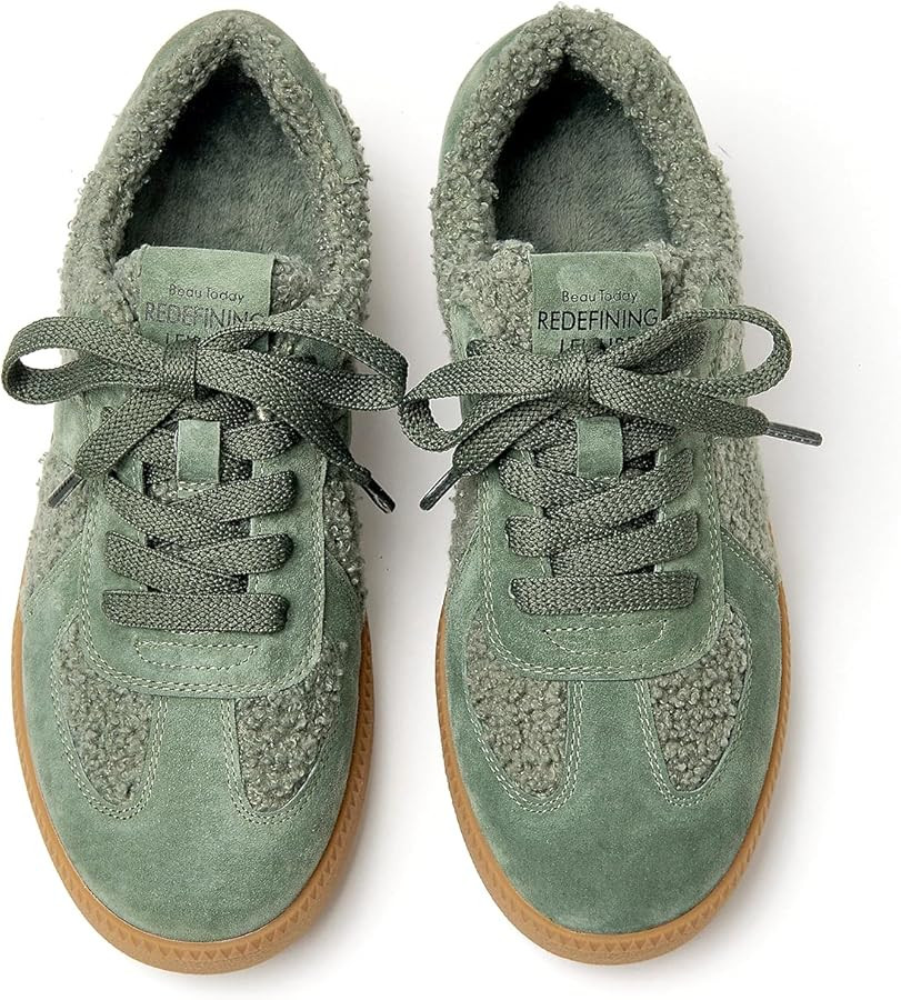 BEAU TODAY Sneaker Boots for Women,Fur Lined Winter Shoes for Women,Comfortable Platform Leather ... | Amazon (US)